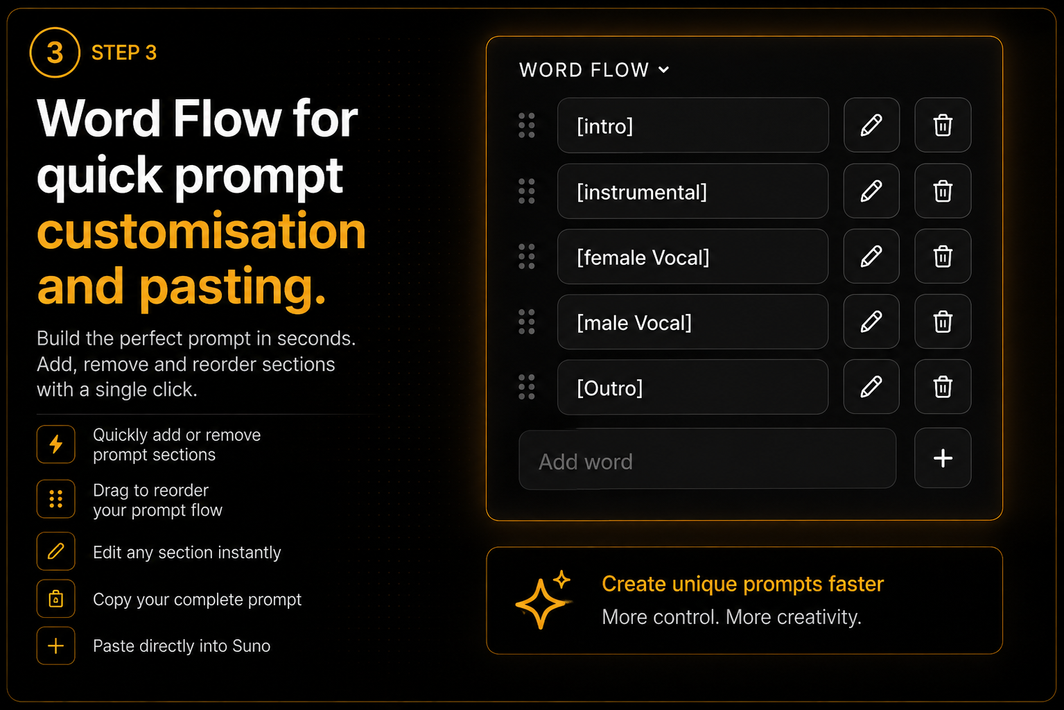 Step 3 — Word Flow for quick prompt customisation