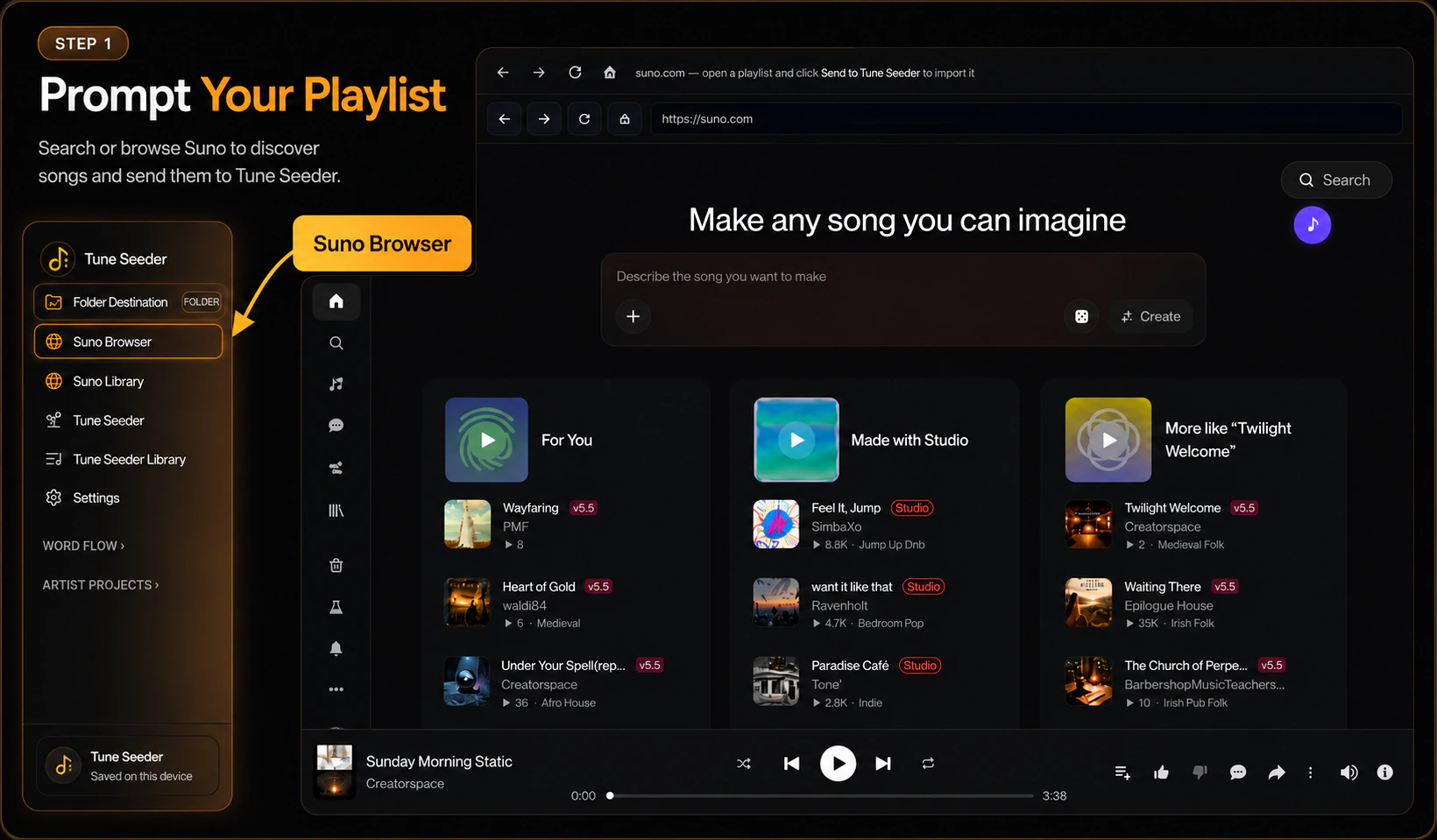 Step 1 — Prompt your playlist from the Suno Browser