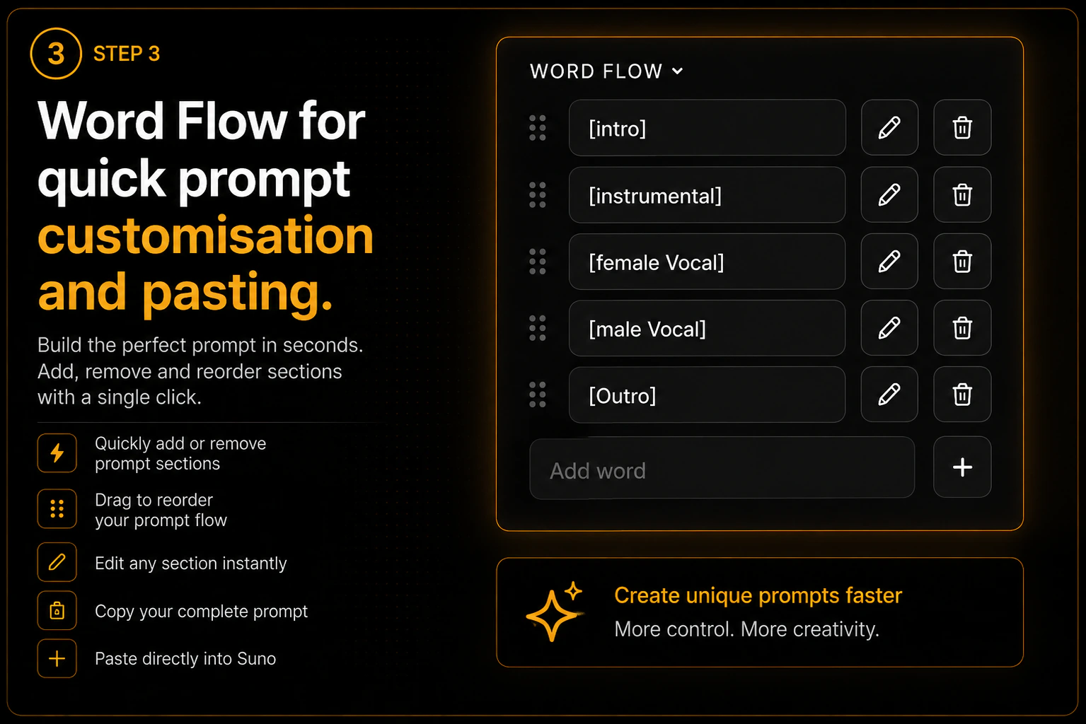 Step 3 — Word Flow for quick prompt customisation