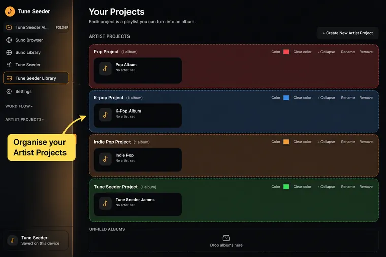 Step 6 — Organise your Artist Projects
