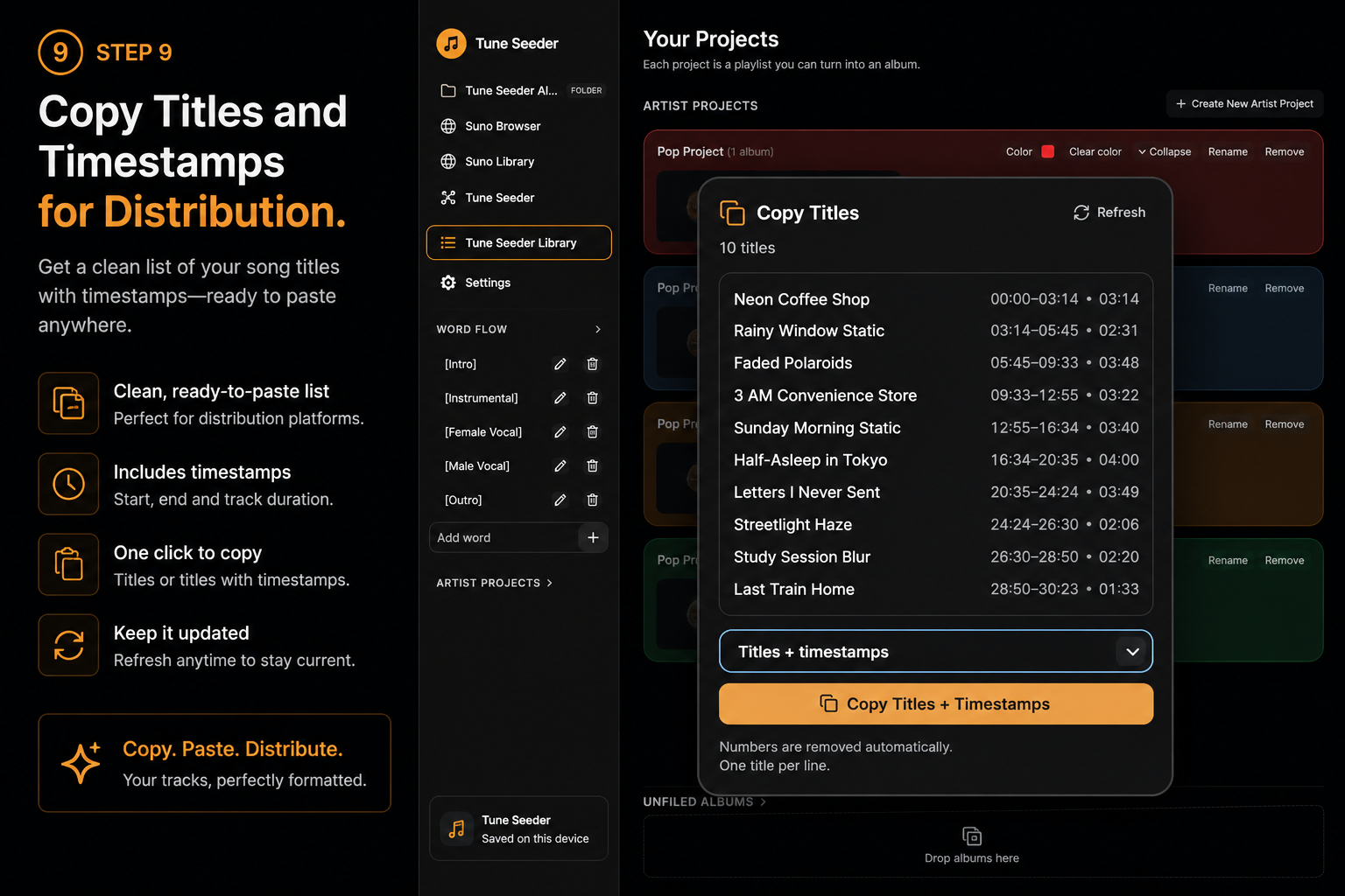 Step 9 — Copy titles and timestamps for distribution
