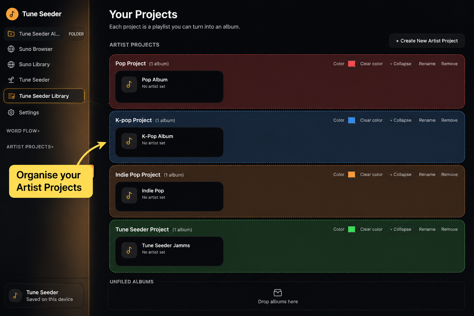 Step 6 — Organise your Artist Projects